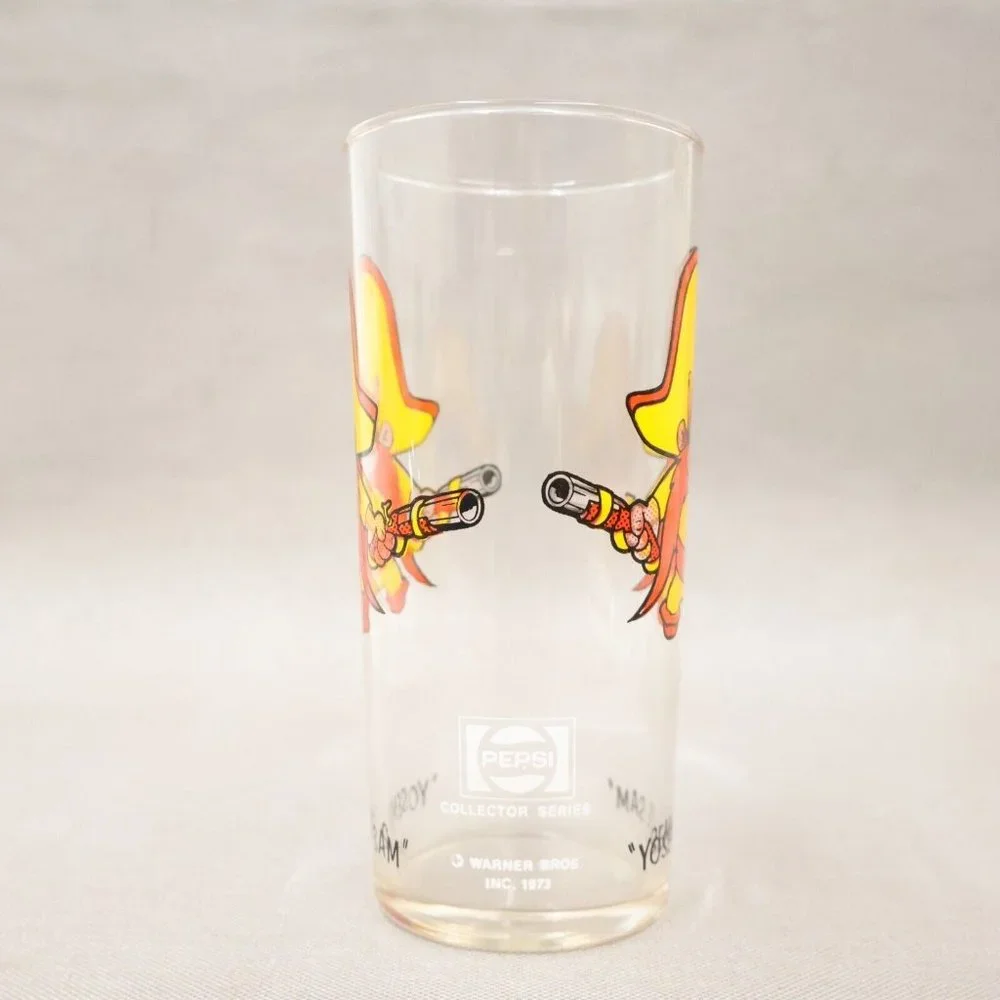 Yosemite Sam Pepsi Promotional Glass Soda 1973 Black Text Looney Tunes